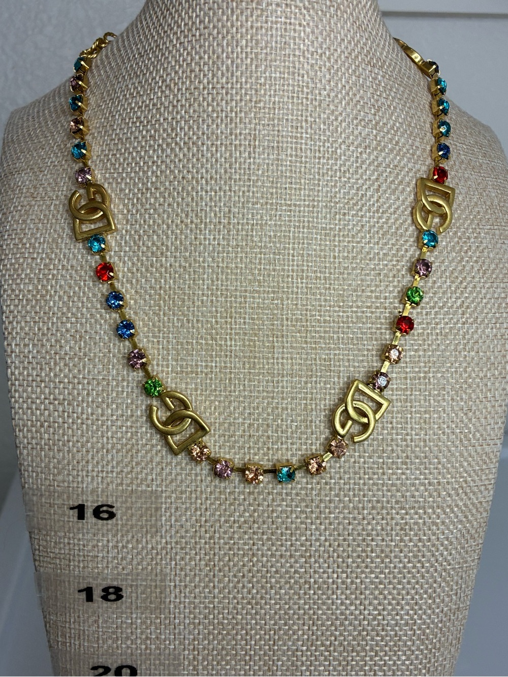 Vintage Gold Multicolor Crystal Link Necklace - Designer Style